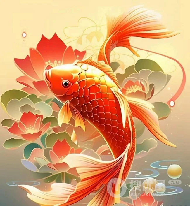 好运连连，2024吉祥锦鲤，水中游弋的红色锦鲤唯美背景图片 第5张