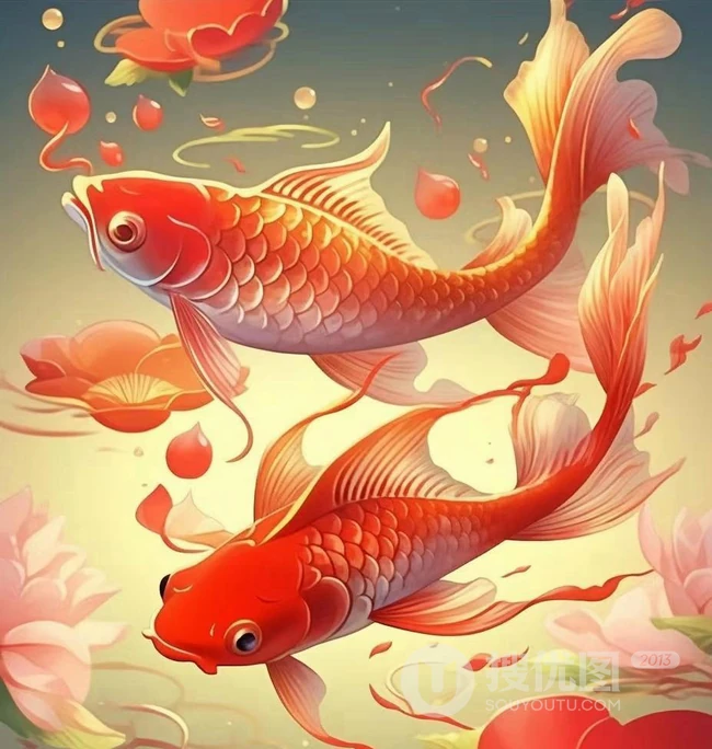 好运连连，2024吉祥锦鲤，水中游弋的红色锦鲤唯美背景图片 第3张