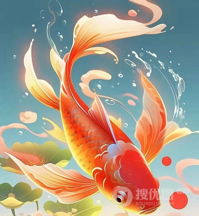 好运连连，2024吉祥锦鲤，水中游弋的红色锦鲤唯美背景图片 第4张