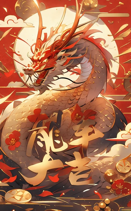 龙年大吉文字手机壁纸，惟妙惟肖的2024龙年大吉节日手机壁纸图片