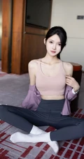 健身房锻炼的气质女生网红模特紧身运动衣鲨鱼裤穿着显完美身段写真套图