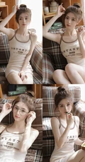 青春无敌可人少女身材肩带连衣短裙居家休闲尽显白皙线条感好看写真套图