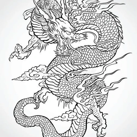 五爪金龙，超酷，威武，腾飞，昂首，龙的骨架黑白手绘简笔画图片