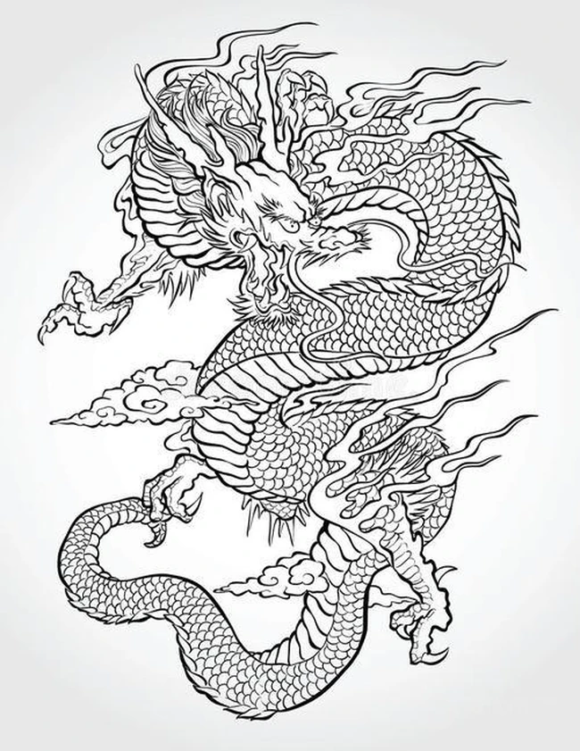 五爪金龙，超酷，威武，腾飞，昂首，龙的骨架黑白手绘简笔画图片
