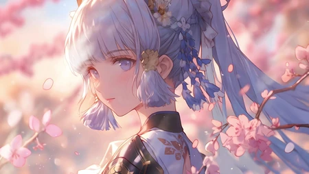 梨花开，春带雨，梨花树前的古装AI美少女高清桌面壁纸图片