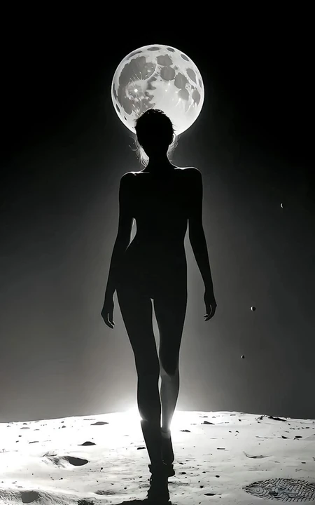 宛如站在月球表面，身后就是地球的性感女神妖娆身材黑白暗影手机壁纸图片