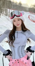 雪地上滑雪，穿着紧身雪衣的高颜值女生小姐姐可爱美拍照片