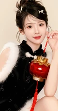小姐姐给你拜年啦，手拿新年红包，灯笼，对联，糖葫芦的可爱女生新年写真套图