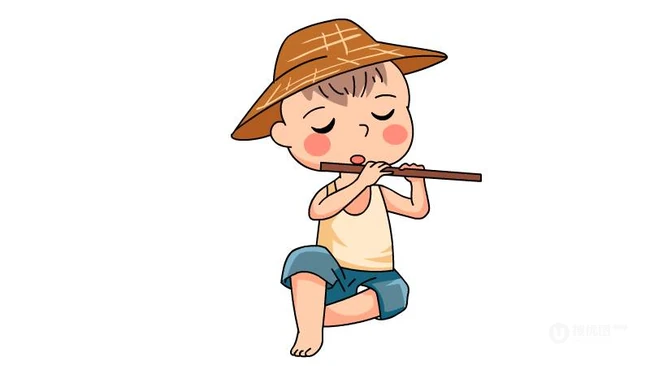 吹笛子的可爱牧童，小男孩简笔画及画法图片 第1张
