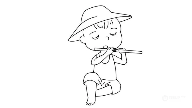 吹笛子的可爱牧童，小男孩简笔画及画法图片 第2张