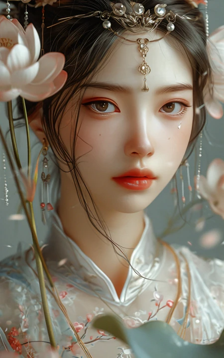 古装古风动漫美女1，面容清冷的装扮美艳反差的古装AI美女手机壁纸图片
