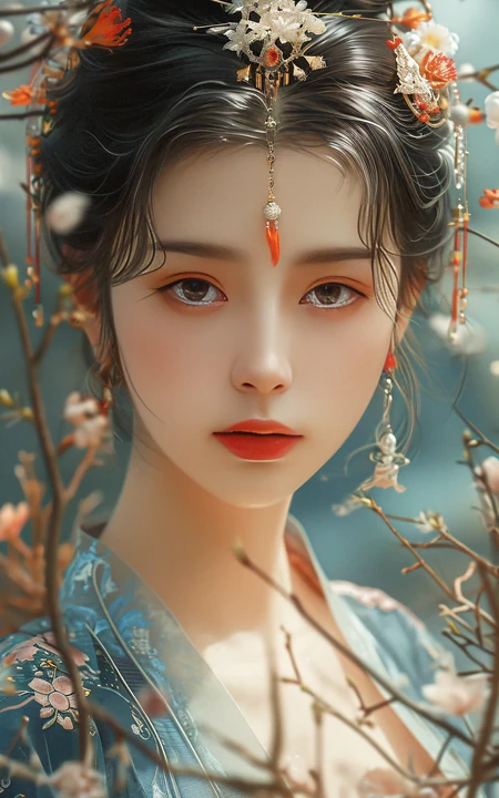 古装古风动漫美女2，头戴各种华贵装饰的古风AI动漫美女高清手机壁纸图片