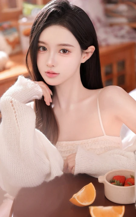 美的无处藏，一见就喜欢的高颜值黑直长发女生小姐姐肩带睡裙室内写真套图