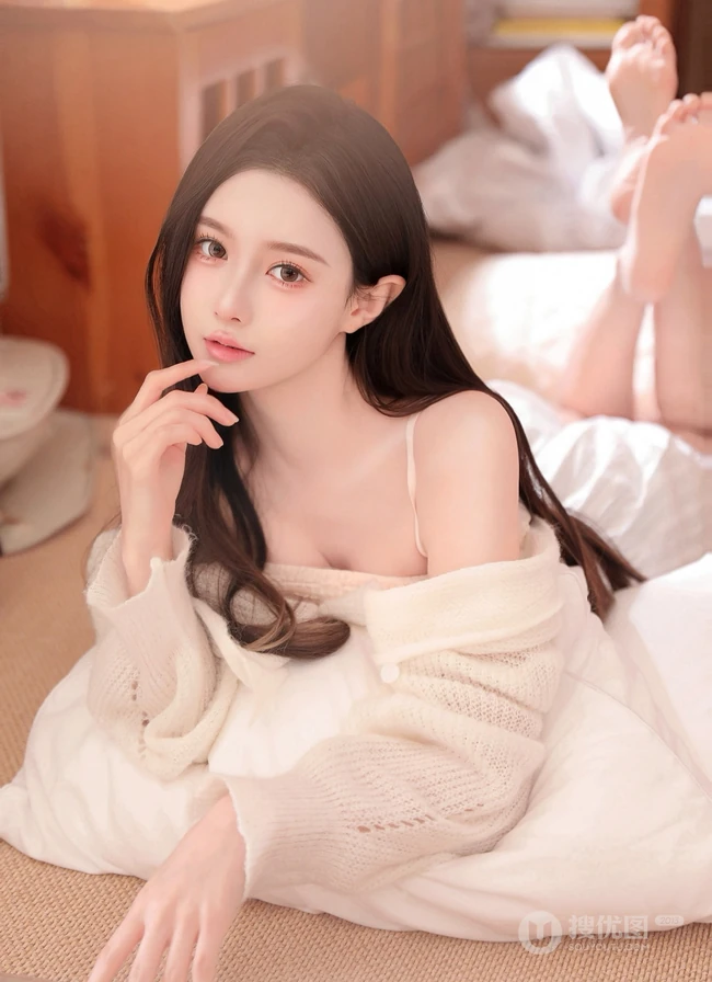 美的无处藏，一见就喜欢的高颜值黑直长发女生小姐姐肩带睡裙室内写真套图