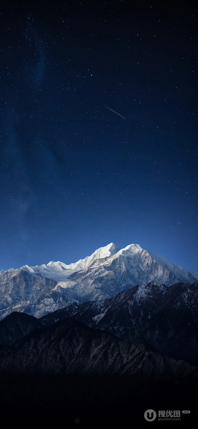 夜空下的寂静雪山，高山手机壁纸图片