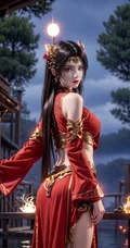 国漫气质女生美杜莎气质红色古装尽显匀称身形曲线AI图片