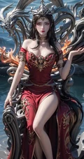 国漫气质女生美杜莎气质红色古装尽显匀称身形曲线AI图片