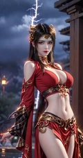 国漫气质女生美杜莎气质红色古装尽显匀称身形曲线AI图片