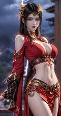 国漫气质女生美杜莎气质红色古装尽显匀称身形曲线AI图片