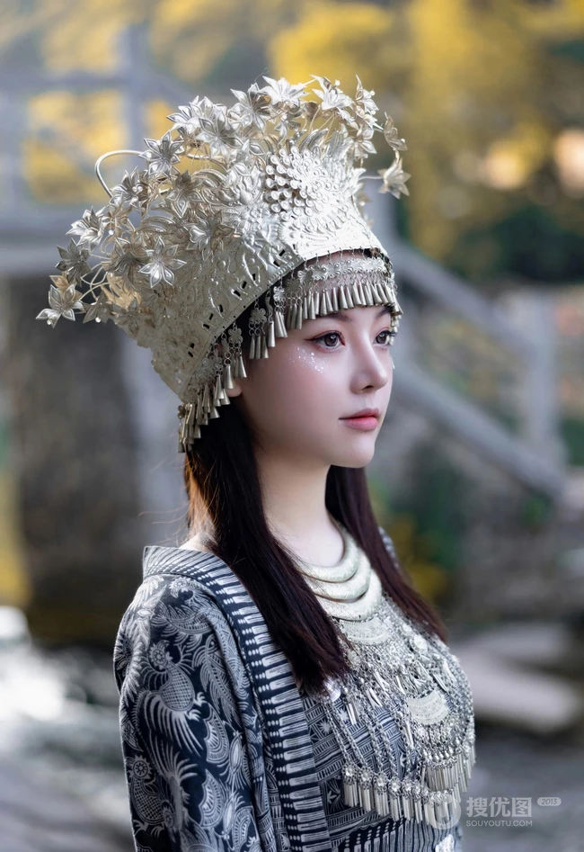 苗族服饰女生，气质网红女生民族风服饰穿搭别有一番风姿写真套图