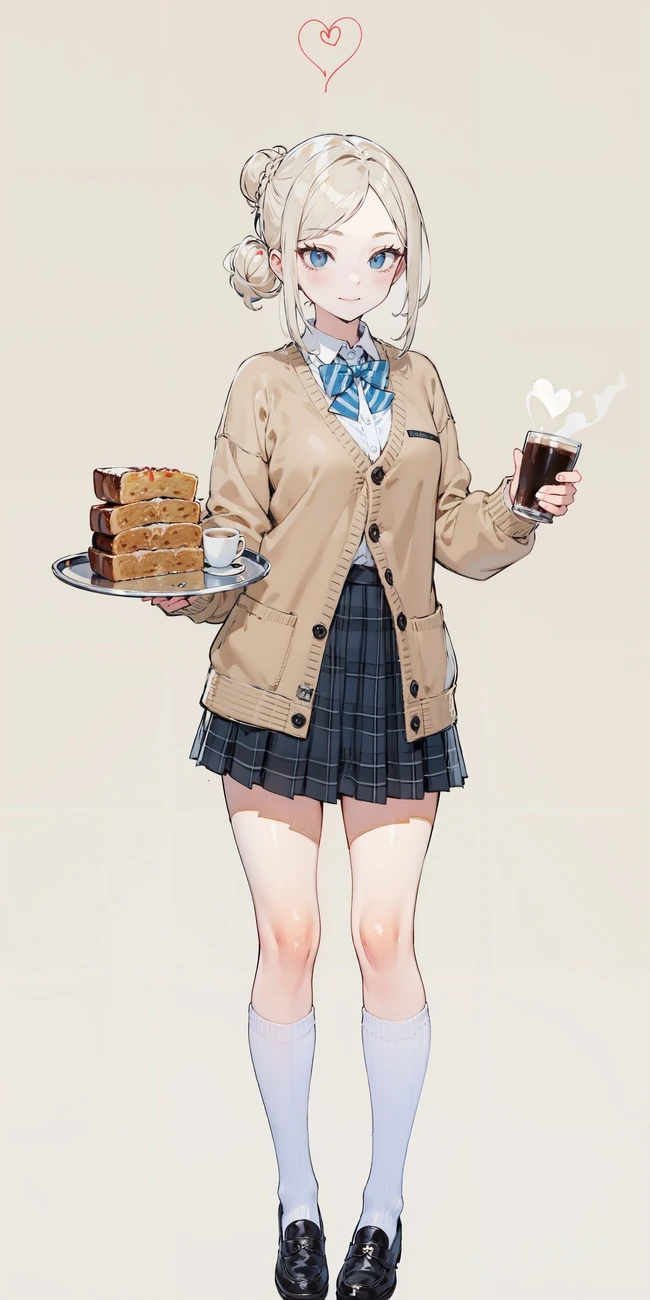 不同风格，穿着JK短裙的动漫少女手拿美食，盘子，蛋糕，面包，汉堡，咖啡美图