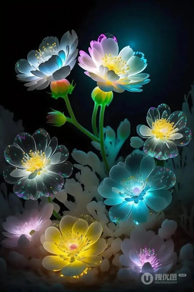如水晶般让人陶醉的幸运七色花唯美梦幻图片