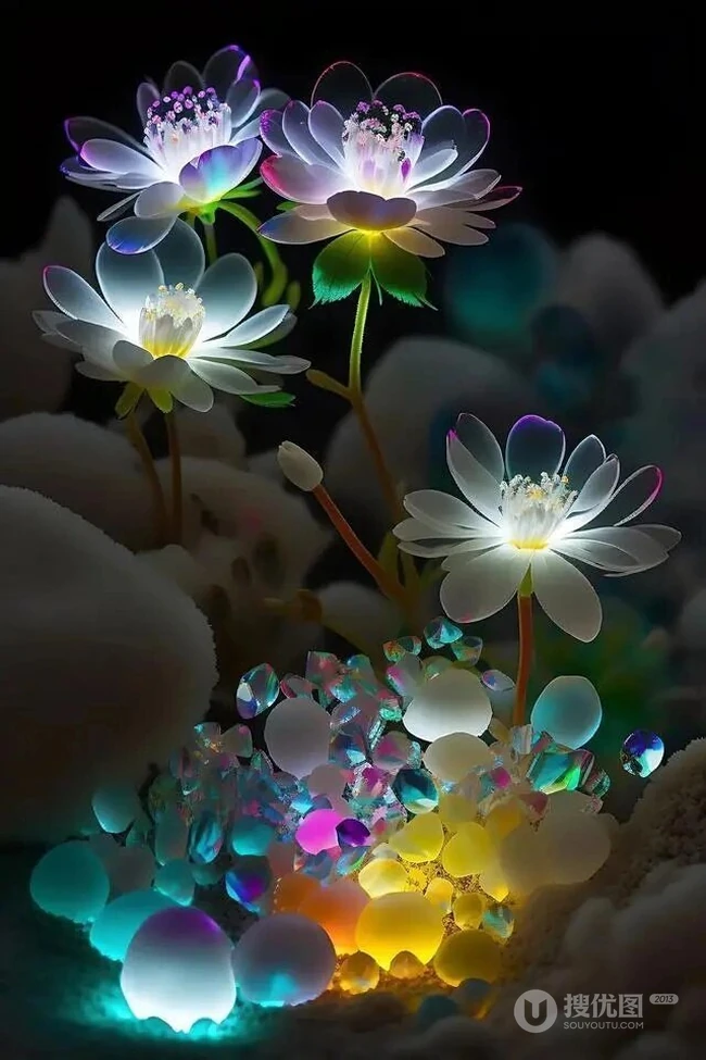 如水晶般让人陶醉的幸运七色花唯美梦幻图片