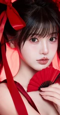 2024新年少女，高颜值超漂亮双马尾辫少女肩带红裙红飘带新年写真套图