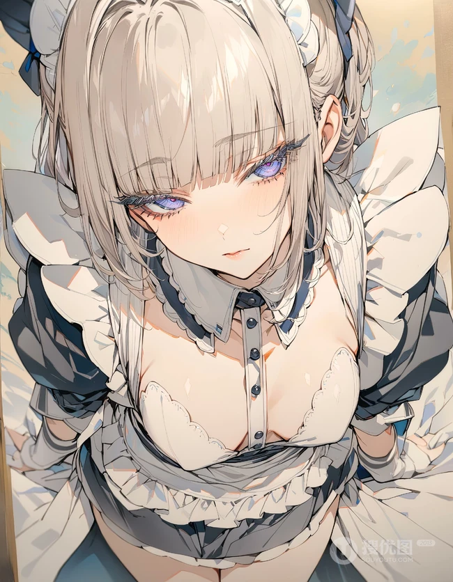 不一样的眼神看着你哦！女仆装AI动漫少女图集