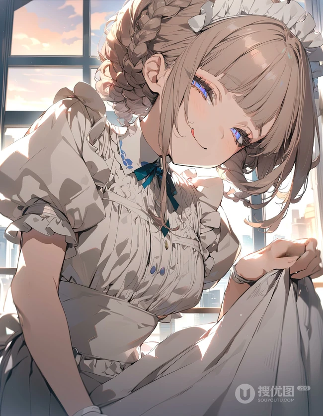 不一样的眼神看着你哦！女仆装AI动漫少女图集