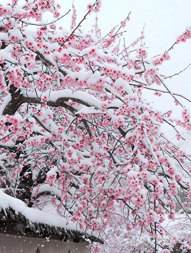 梅花香自苦寒来，冰天雪地，盛开的梅花美图，大雪也遮不住梅花的美啊！