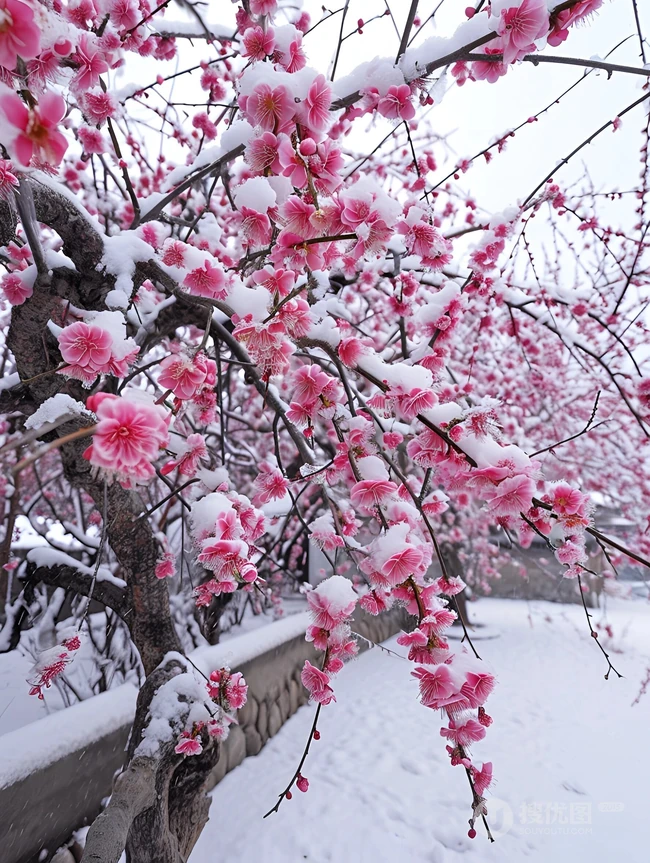 梅花香自苦寒来，冰天雪地，盛开的梅花美图，大雪也遮不住梅花的美啊！