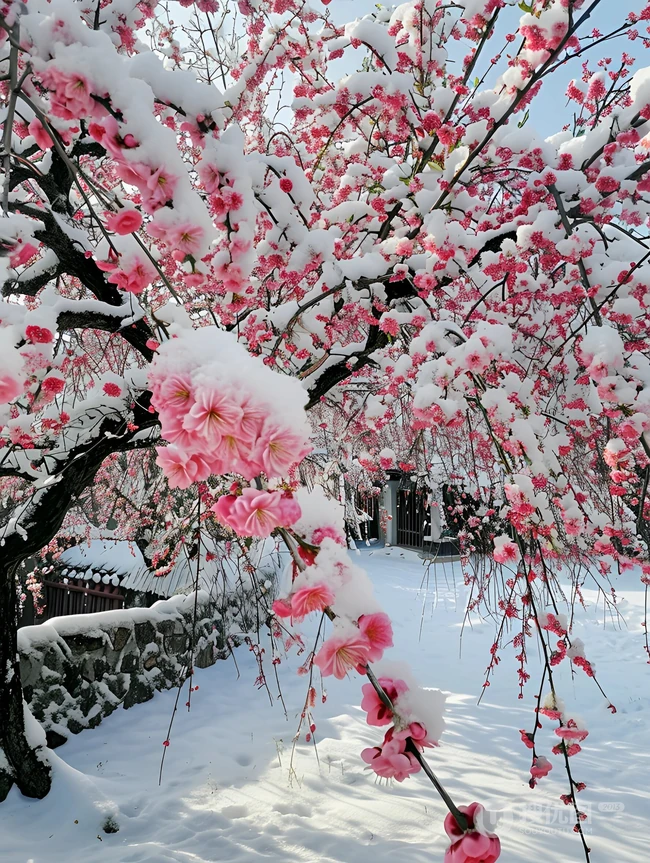 梅花香自苦寒来，冰天雪地，盛开的梅花美图，大雪也遮不住梅花的美啊！