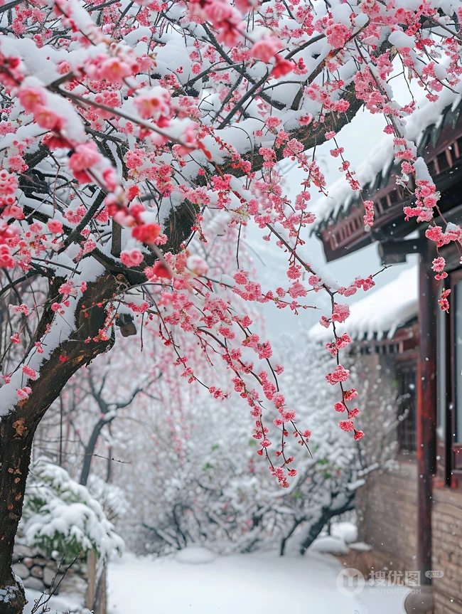 梅花香自苦寒来，冰天雪地，盛开的梅花美图，大雪也遮不住梅花的美啊！