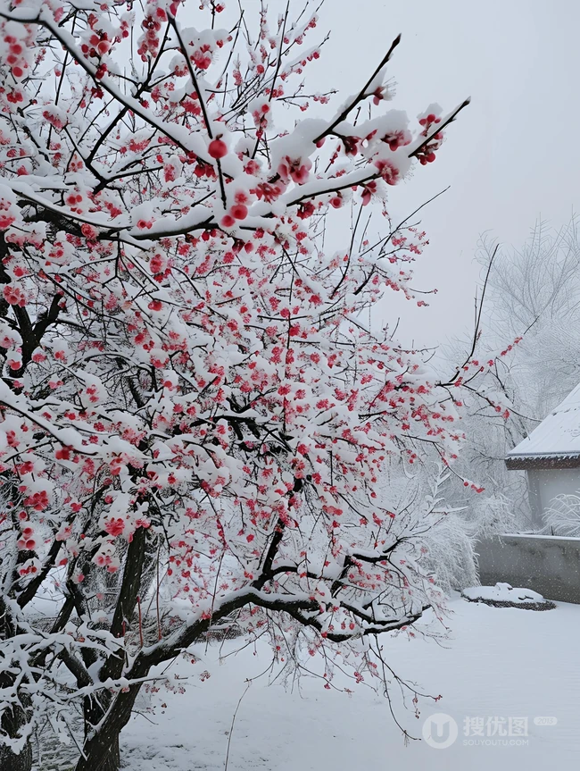 梅花香自苦寒来，冰天雪地，盛开的梅花美图，大雪也遮不住梅花的美啊！