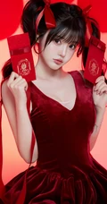 高颜值美女小姐姐红色穿搭很有新年气氛哦！