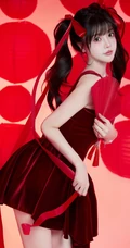 高颜值美女小姐姐红色穿搭很有新年气氛哦！