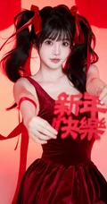高颜值美女小姐姐红色穿搭很有新年气氛哦！