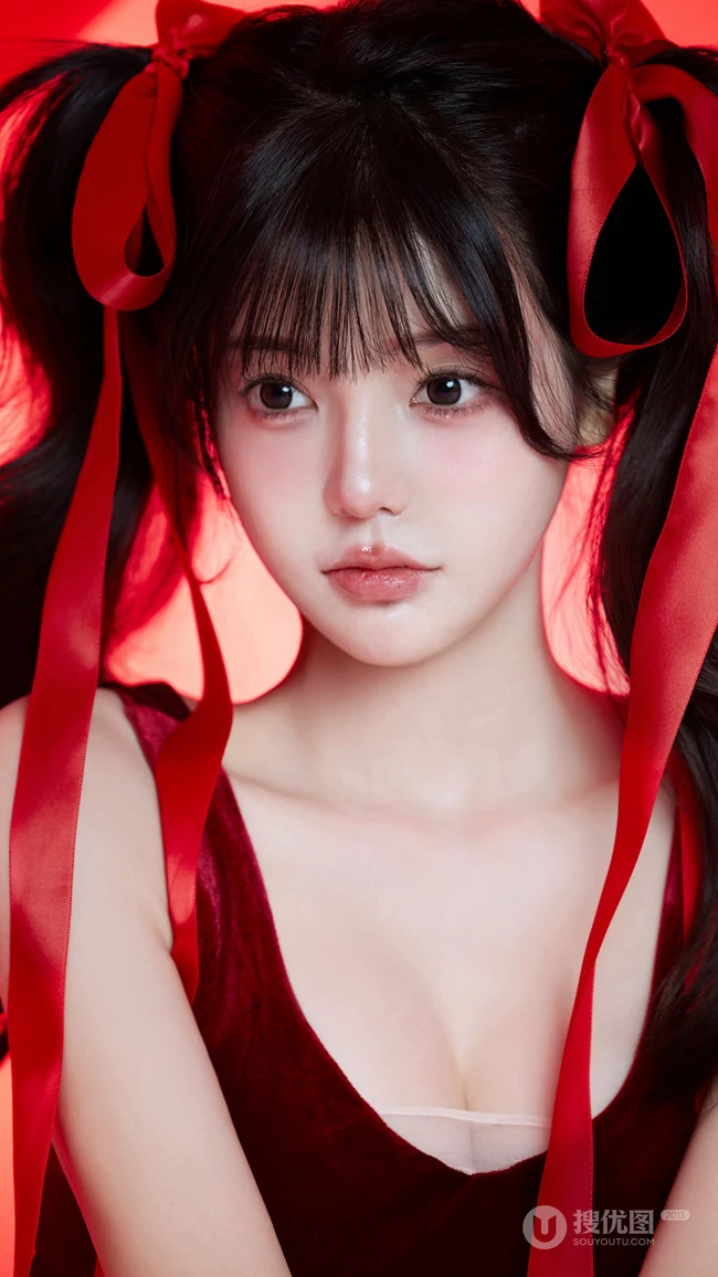 高颜值美女小姐姐红色穿搭很有新年气氛哦！