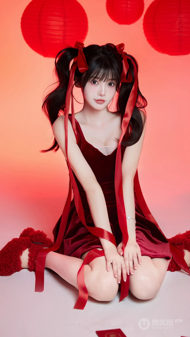 高颜值美女小姐姐红色穿搭很有新年气氛哦！