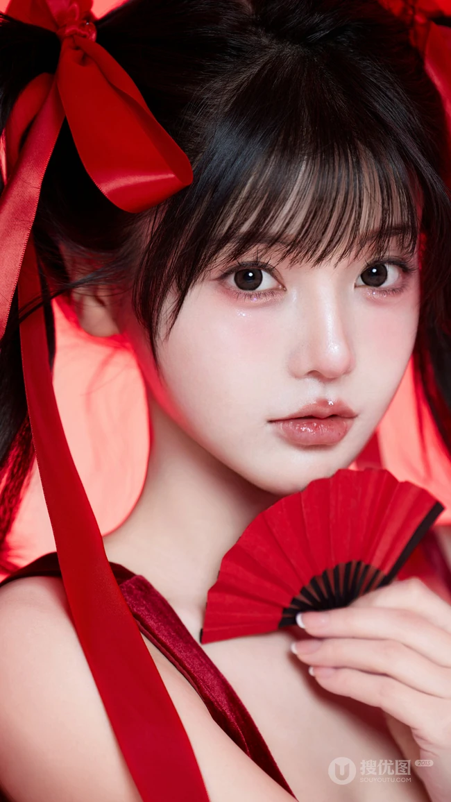 高颜值美女小姐姐红色穿搭很有新年气氛哦！