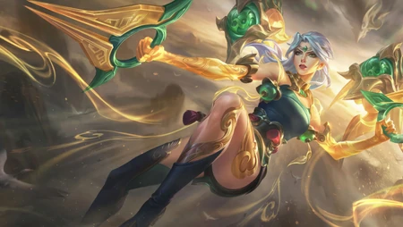 卡莎壁纸，游戏《英雄联盟》美少女战士卡莎手拿武器酷飒桌面壁纸图片