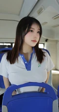 网红女生模特儿豆瓣酱身着学妹制服公交车场景拍摄丰腴身材别样风情写真图集