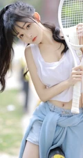 一起打球吗，清新靓丽的学生妹少女简单马尾辫发型加背心牛仔短裤户外球场写真图集