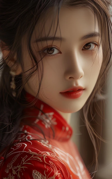 完美无暇，面容精致， 超美古风古装AI动漫美女高清手机壁纸图片