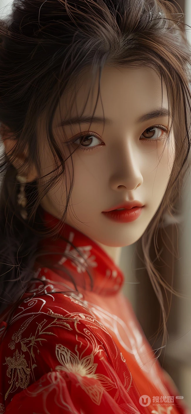 完美无暇，面容精致， 超美古风古装AI动漫美女高清手机壁纸图片