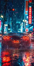 未来科幻世界里的超酷跑车，赛朋博克风，街道，电缆，电线，AI跑车美图手机壁纸