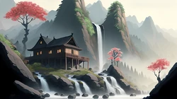 山水，瀑布，宛如人间仙境般的山水瀑布超美壁纸图片