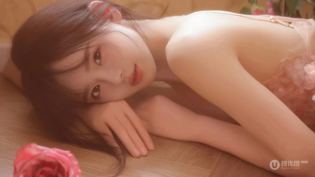 玫瑰花少女，玫瑰花房，吊带粉裙性感美少女娇媚私房写真壁纸图片