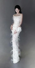 杨超越超美气质礼裙白裙穿搭尽显完美苗条身材写真美照